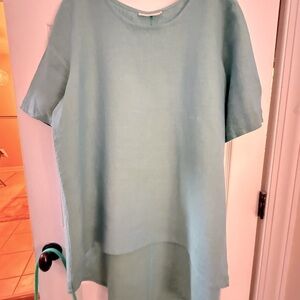 Bryn Walker Linen Size Large Blue-Green High Low Tunic Top